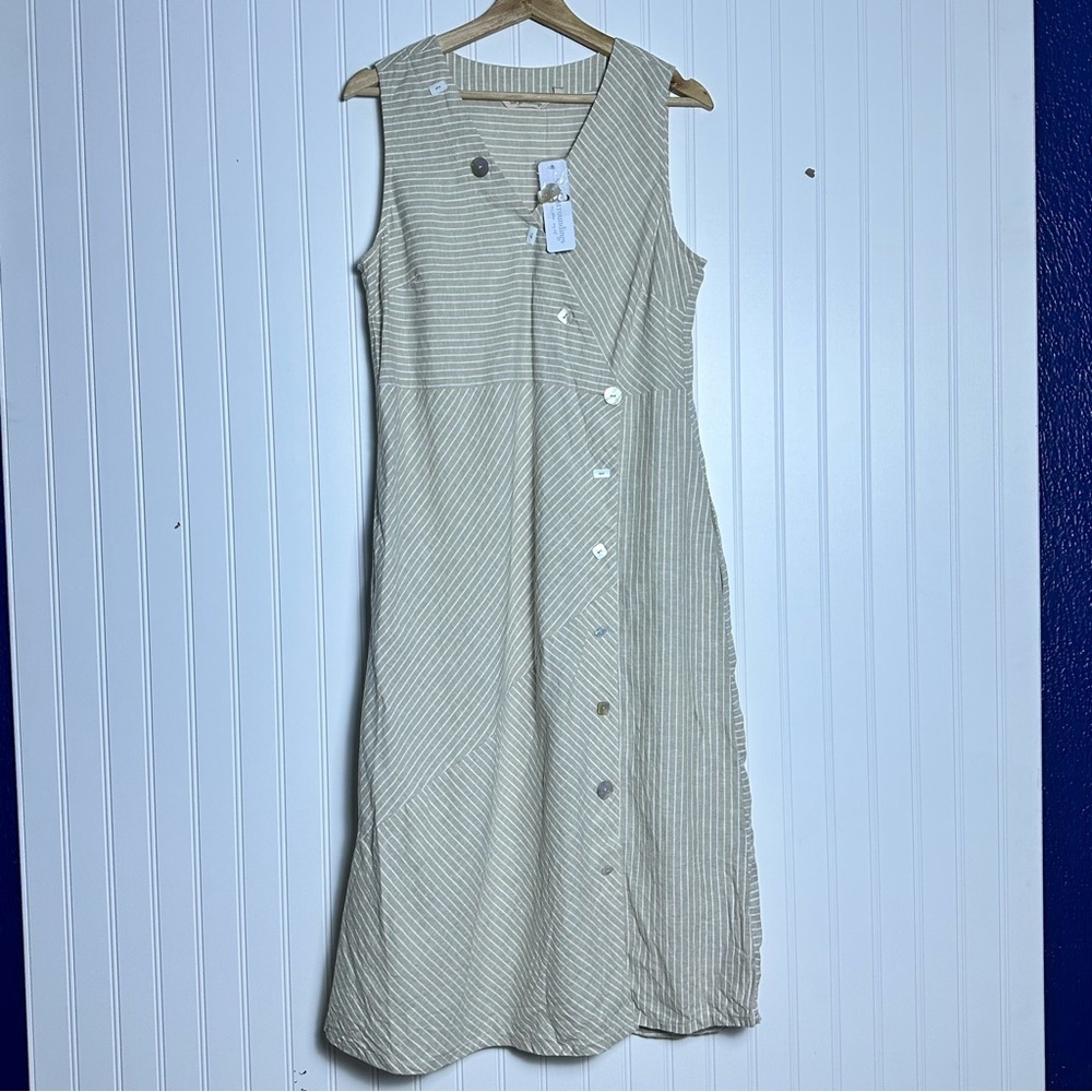 Soft Surroundings Chasia Dress Size Elegant Sleeveless Striped V Neck M NWT - Picture 2 of 9